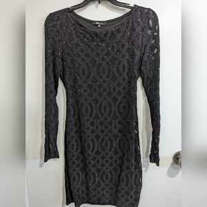 Black dress with sleeves sequins illusion cutout